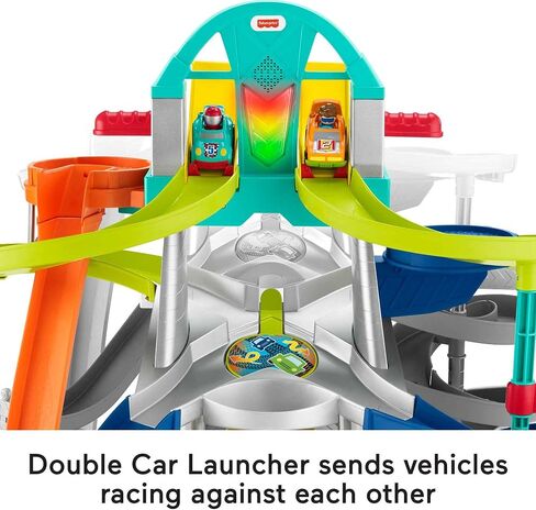 Fisher-Price Little People Toddler Playset Launch & Loop Raceway Race Track with Lights Sounds & 2 Toy Cars for Ages 18+ Months (Amazon Exclusive) in Saudi Arabia