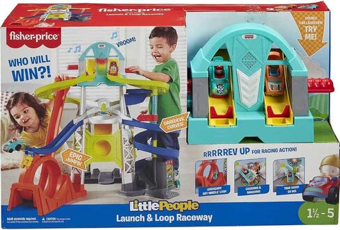Fisher-Price Little People Toddler Playset Launch & Loop Raceway Race Track with Lights Sounds & 2 Toy Cars for Ages 18+ Months (Amazon Exclusive) in Saudi Arabia