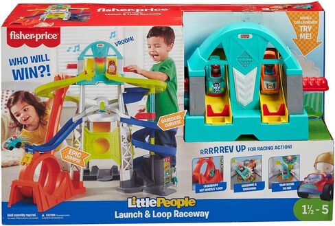 Fisher-Price Little People Toddler Playset Launch & Loop Raceway Race Track with Lights Sounds & 2 Toy Cars for Ages 18+ Months (Amazon Exclusive) in Saudi Arabia