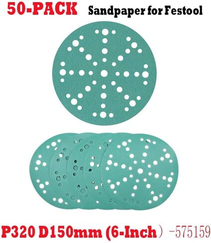 50 Pack-575159 Granat P320 Grit 6-Inch (150mm) Diameter Abrasive Sanding Discs,49 Hole Sandpaper for Random Orbital Sanders-Heavy-Duty Hook & Loop Film Discs-Compatible with Festool Sanders 575159 in Kuwait