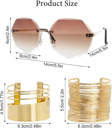 6 Pieces 70s Gold Disco Accessories Set for Women 1970s Disco Costume Accessory Dangle Earrings Layered Necklace Bangle Bracelets Diamond Glasses Sequin Headband for Party Halloween Cosplay in Kuwait