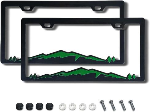 2PCS Mountain License Plate Frame Bracket Holder, Premium License Plate Covers with Screw Caps Cover Set Car Accessories (Black 2) in Saudi Arabia