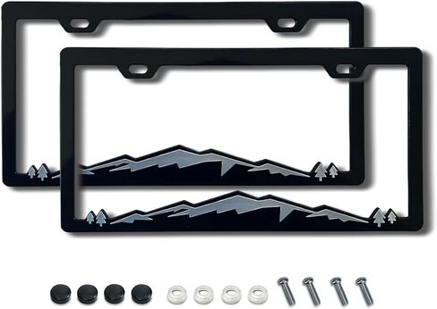 2PCS Mountain License Plate Frame Bracket Holder, Premium License Plate Covers with Screw Caps Cover Set Car Accessories (Black 2) in Saudi Arabia