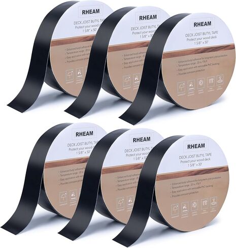 Deck Joist Butyl Tape - 1 5/8" x 50' x 2 Rolls - Waterproof Seal, Weather Resistance, Self-Adhesive Premium Flashing Tape - Protects Wood Joists and Beams in Saudi Arabia