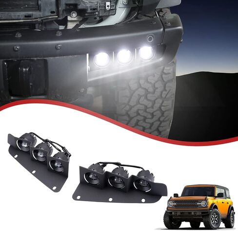 HAKA TOUGH LED مصابيح الضباب لعام 2021 2022 2023 Ford Bronco 2/4-Door، مجموعة مصابيح الضباب الأمامية السفلية مع دعامة، ملحقات تجميع مصابيح الجري النهارية البيضاء، قطعتان in Saudi Arabia