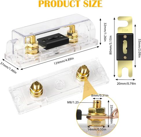 Linkstyle 4 قطع 200 أمبير مطلية بالذهب ANL فيوز مع 2 قطعة من حاملات الصمامات + 4 قطع 2AWG طرف حلقي نحاسي مناسب لوحدة التحكم في الحماية 1/0,2,4AWG المستخدمة لصوت السيارة وغيرها من تطبيقات التيار العالي in Saudi Arabia