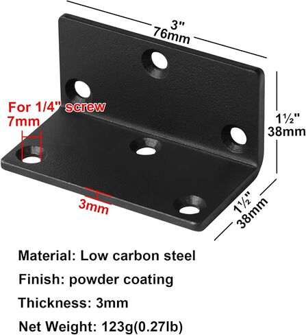 12 Pcs Widen Corner Brace for 4x4 Lumber, 1-1/2"x1-1/2"x3", L Shape Angle Bracket, 3mm Thickness, Black in Saudi Arabia