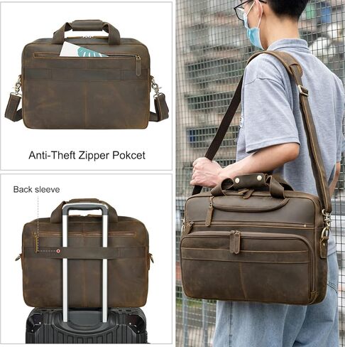 حقيبة كتف كلاسيكية للرجال من الجلد مقاس 15.6 بوصة من TIDING، حقيبة كتف للعمل والسفر in Kuwait