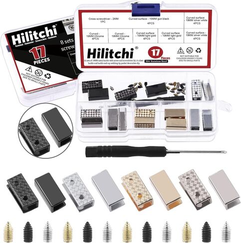 Hilitchi 16 Sets 0.75 Inch Bag Decorative Buckles for Purse, 4 Colors Zinc Alloy Clip Buckles Belt Buckle End Tips with Screws and Screwdriver, Strap End Caps Zipper Tip Webbing Tip for DIY Craft in Saudi Arabia