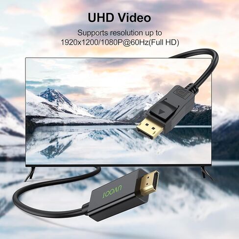 DisplayPort (DP) to HDMI Cable 6 Feet 2-Pack, Display Port to HDMI Cable 6FT Male to Male Adapter 1080P@60Hz Support Video and Audio - Gold-Plated in Saudi Arabia