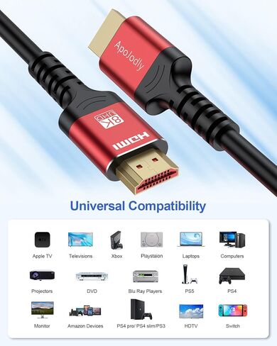 كابل HDMI ARC/eARC لمكبرات الصوت إلى التلفزيون 10 أقدام، 8K@60 هرتز eARC كابل HDMI Dolby Atmos 48 جيجابت في الثانية كابل HDMI عالي السرعة (4K@120 هرتز 2K 3D HDR HDCP 2.2&2.3) لتلفزيون Vizio Samsung Bose Sound bar UHD in Kuwait