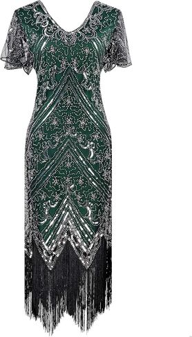 IWIWB 1920s Sequin Vintage Dress Beaded Gatsby Flapper Dress with Accessories Set in Saudi Arabia