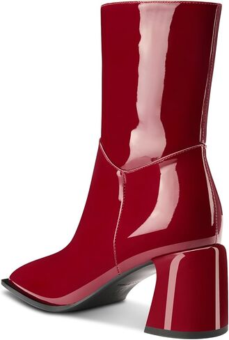 Aachcol Womens GoGo Boots Square Toe Block Mid Heel Elastic Ankle Boots Mid Calf Side Zipper Patent Leather Short Booties in Kuwait