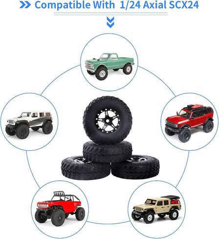1.0 Beadlock Wheels and Tires Set for 1/24 Scale Axial SCX24 AX24 Gladiator Deadbolt Bronco C10 JLU CRC B17 Betty Chevy RC Crawler Upgrade Parts in Saudi Arabia