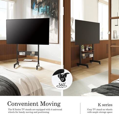 FITUEYES Rolling TV Stand for 40-85inch TV, Portable TV Stand with Wheels Holds up to 132 LBs, Height Adjustable Mobile TV Cart with Multifunctional Storage for Office, Living Room, Bedroom in Kuwait