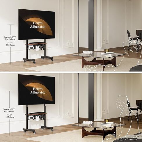 FITUEYES Rolling TV Stand for 40-85inch TV, Portable TV Stand with Wheels Holds up to 132 LBs, Height Adjustable Mobile TV Cart with Multifunctional Storage for Office, Living Room, Bedroom in Kuwait