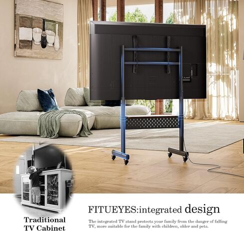 FITUEYES Rolling TV Stand for 40-85inch TV, Portable TV Stand with Wheels Holds up to 132 LBs, Height Adjustable Mobile TV Cart with Multifunctional Storage for Office, Living Room, Bedroom in Kuwait