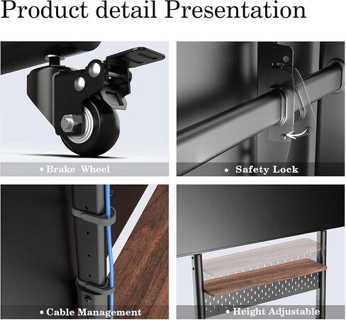 FITUEYES Rolling TV Stand for 40-85inch TV, Portable TV Stand with Wheels Holds up to 132 LBs, Height Adjustable Mobile TV Cart with Multifunctional Storage for Office, Living Room, Bedroom in Kuwait