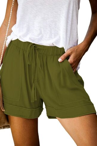 Womens Casual Shorts Comfy Elastic Waist Pocketed Short Pants Drawstring Lightweight Summer Shorts in Saudi Arabia