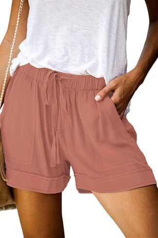 Womens Casual Shorts Comfy Elastic Waist Pocketed Short Pants Drawstring Lightweight Summer Shorts in Saudi Arabia
