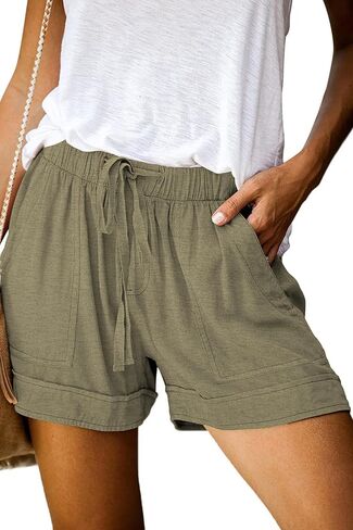 Womens Casual Shorts Comfy Elastic Waist Pocketed Short Pants Drawstring Lightweight Summer Shorts in Saudi Arabia