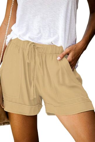 Womens Casual Shorts Comfy Elastic Waist Pocketed Short Pants Drawstring Lightweight Summer Shorts in Saudi Arabia