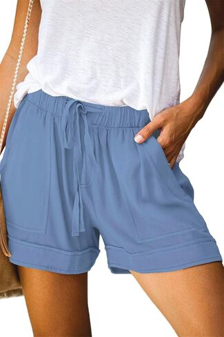 Womens Casual Shorts Comfy Elastic Waist Pocketed Short Pants Drawstring Lightweight Summer Shorts in Saudi Arabia