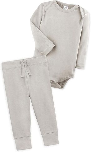 مجموعة ملابس عضوية ملونة مكونة من قطعتين - حجري - 0-3 أشهر in Kuwait