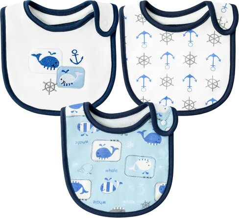 Cotton Drooling Baby Bib - 3Pcs Unisex Boy Girl Cotton Teething Infant Bibs with Adjustable Buttons Blue Whale Toddler Food Bibs Keepsake Baby Gift Photo Props for Baby Shower (6-12 months) in Saudi Arabia