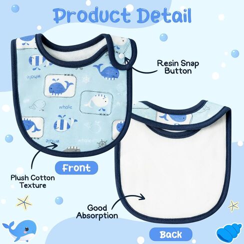 Cotton Drooling Baby Bib - 3Pcs Unisex Boy Girl Cotton Teething Infant Bibs with Adjustable Buttons Blue Whale Toddler Food Bibs Keepsake Baby Gift Photo Props for Baby Shower (6-12 months) in Saudi Arabia