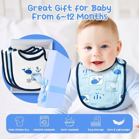 Cotton Drooling Baby Bib - 3Pcs Unisex Boy Girl Cotton Teething Infant Bibs with Adjustable Buttons Blue Whale Toddler Food Bibs Keepsake Baby Gift Photo Props for Baby Shower (6-12 months) in Saudi Arabia