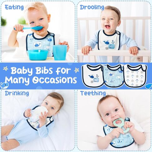 Cotton Drooling Baby Bib - 3Pcs Unisex Boy Girl Cotton Teething Infant Bibs with Adjustable Buttons Blue Whale Toddler Food Bibs Keepsake Baby Gift Photo Props for Baby Shower (6-12 months) in Saudi Arabia