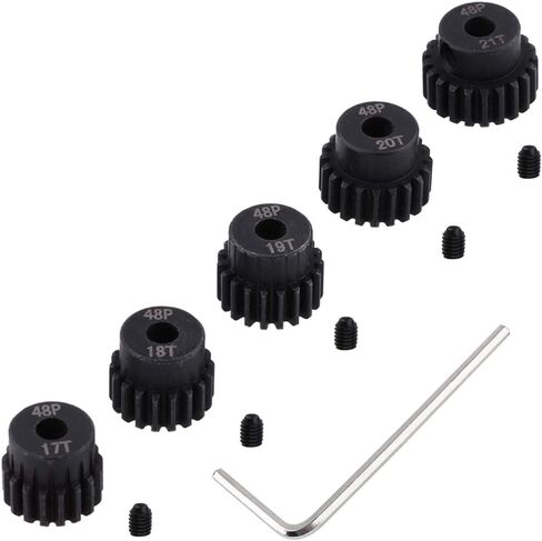 Hobbypark Metal Steel 48P Pinion Gear Set 3.175mm Shaft Hole 17T 18T 19T 20T 21T 48 Pitch Motor Gears Kit for RC Car (5-Pack) in Saudi Arabia