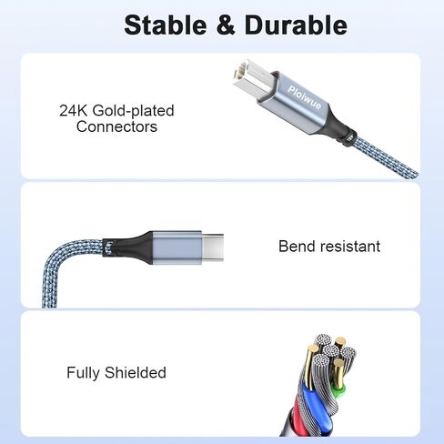 USB B to USB C Printer Cable 1m （3.3 FT ） with USB A to USB C Female Adapter, Compatible with MacBook Pro/Air, Yamaha Piano Keyboard, DAC, iPad DJ Controller MIDI Cable in Saudi Arabia