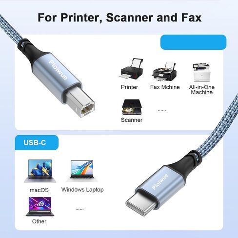 USB B to USB C Printer Cable 1m （3.3 FT ） with USB A to USB C Female Adapter, Compatible with MacBook Pro/Air, Yamaha Piano Keyboard, DAC, iPad DJ Controller MIDI Cable in Saudi Arabia