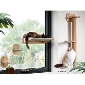 Cat Window Perch and Cat Wall Shelves 2 in 1,Cat Hammock,Steps and 3 Layers Large Cat Perch Bed for Wall and Window.Solid Wood Cat Wall Mounted Furniture &18 Pcs Strong Window Suction Cups