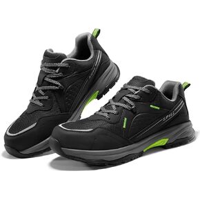 SPIEZ Safety Shoes for Men, Oilproof Composite Toe Work Shoes Non Slip Hiking Shoes ，Black Green US 7.5-12