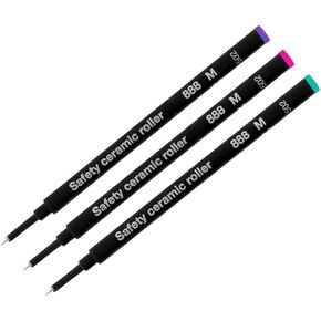 Pack of 3 - Schmidt 888 M Safety Ceramic Rollerball Refill Purple/Magenta/Turquoise Medium Tip