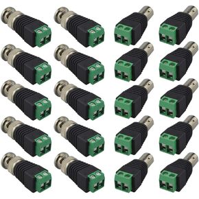 FULARR 20Pcs Professional BNC Connector Kit, 10 Pairs BNC Male Plug & Female Socket Screw Terminal Block Adapter, BNC Video Balun Connector for Coax Cat5 Cat6 to CCTV DVR TV Video Cameras