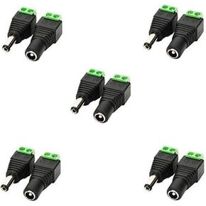 5.5mm x 2.1mm DC Barrel Jack Connector DC 12V Adapter DC Female Socket Male Plug DIY DC Terminal Connector for CCTV Camera, LED Strip Light or other DC 5V-24V Devices (5 Female + 5 Male)