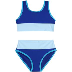 Toddler Girls Swimsuit Casual Swimwear Kids Two Piece Color Block Bathing Suits Beach Bikini Set