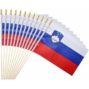 25Pack Small Slovenia Flag Handheld Mini Slovenian Flags on Stick 5x8 Inch