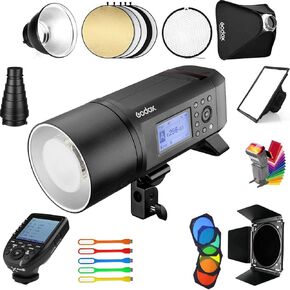 Godox AD600 Pro Outdoor Flash Strobe Studio Monolight Kit, 2.4G Wireless X System with 32"x32" Softbox, Standard Reflector, Snoot, Barn Door Kit