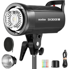 Godox SK300II-V SK300IIV 300Ws Photo Studio Strobe Flash Monolight Light with Reflector&60°Grid Kit, Bowens Mount, 10W LED Modeling Lamp for Studio, Shooting, Location, Portrait Photography 110~120V