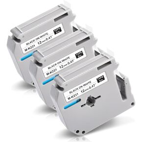 M-K231s Tape 12mm 0.47 White Replacement for Brother M Tape M-K231 12mm 1/2, P Touch Label Tape M-K231 Compatible with Brother PT-M95 PT-90 PT-80 PT-70 PT-65 Label Maker, 26.2 Feet(8m), 3 Pks