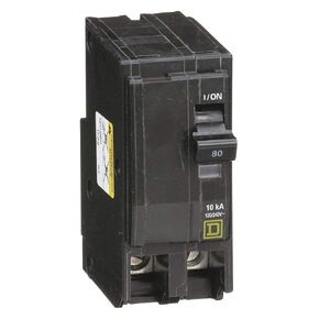 Square D Plug in Circuit Breaker, QO, Number of Poles 2, 80 Amps, 120/240VAC, Standard