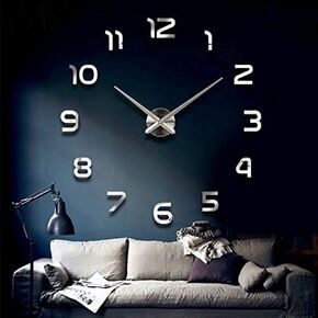 3D DIY Mirror Surface Wall Clock Big Size Wall Decorative Clocks Silent Non Ticking Movement Clocks