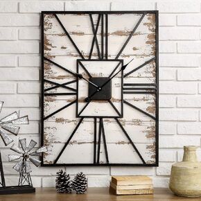 Glitzhome Large Vintage Rectangle Metal Wall Clock 31.5 Inch, Battery Operated Industrial Home Decor for Kitchen Entryway Living Room Office, 31.5", Black