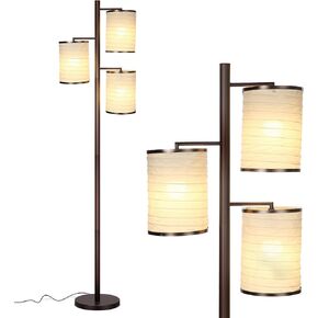 Brightech Liam Floor Lamp, Great Living Room Décor, Tall Tree Lamp for Offices, Asian Lantern Shade Lamp for Living Rooms, Standing Lamp with 3 LED Light Bulbs for Bedroom Reading - Bronze