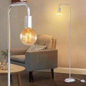 QiMH Industrial Floor Lamp for Living Room, Farmhouse Metal Standing Lamp, Modern Tall Lamp for Bedroom Office Minimalist Floor Lamps Home Decor(E26 Socket, Foot Switch) (Silver)